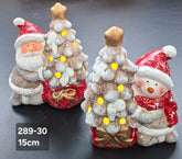 Set 2 figurine Moș Crăciun și om de zăpadă, decor ceramic Crăciun - 15cm